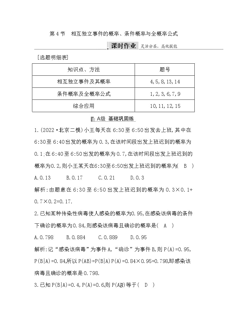 2024高考数学一轮总复习（导与练）第十章第4节　相互独立事件的概率、条件概率与全概率公式第1页