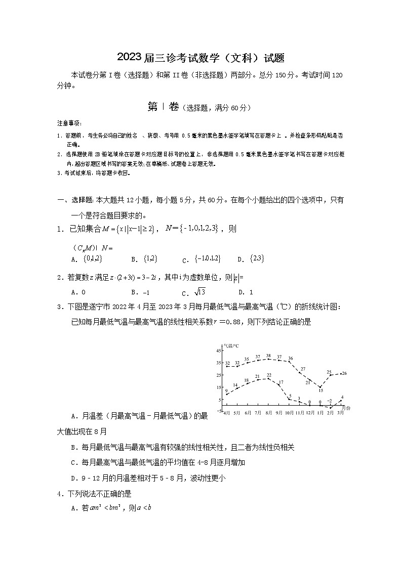四川省射洪中学校2023届高三数学（文）下学期三诊试卷（Word版附答案）01
