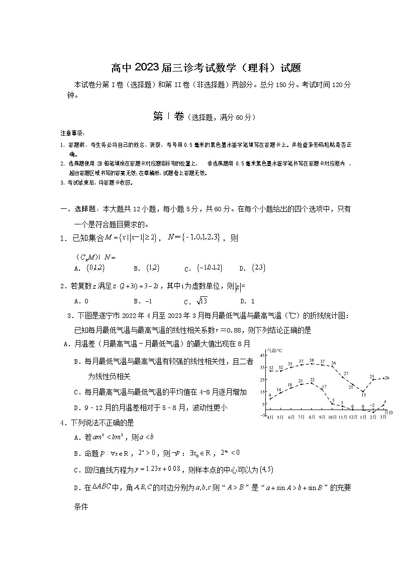 四川省射洪中学校2023届高三数学（理）下学期三诊试卷（Word版附答案）第1页