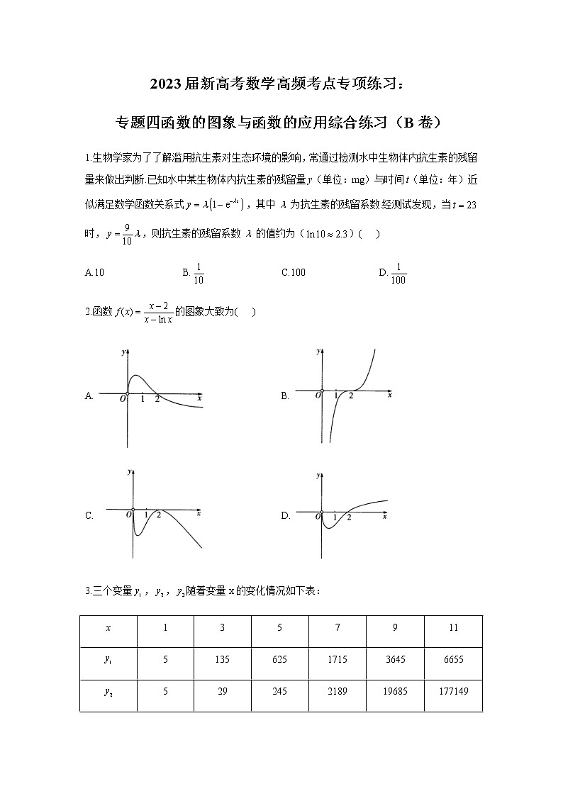 2023届高考数学二轮复习专题四函数的图象与函数的应用综合练习（B卷）含答案01