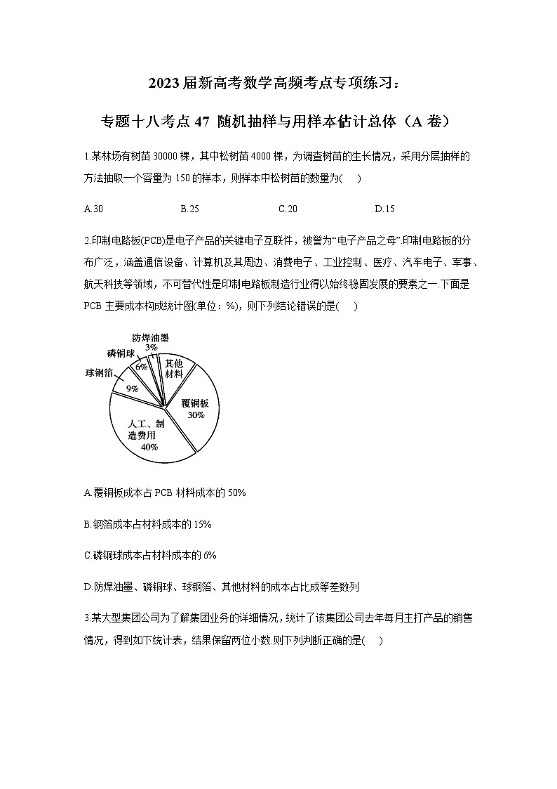 2023届高考数学二轮复习专题专题十八随机抽样与用样本估计总体作业（A）含答案第1页