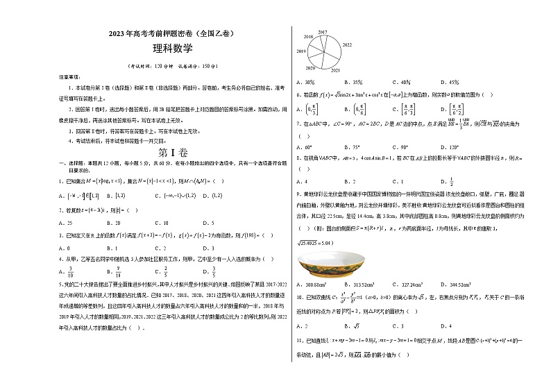 2023年高考考前押题密卷-数学（全国乙卷理）（A3考试版）第1页