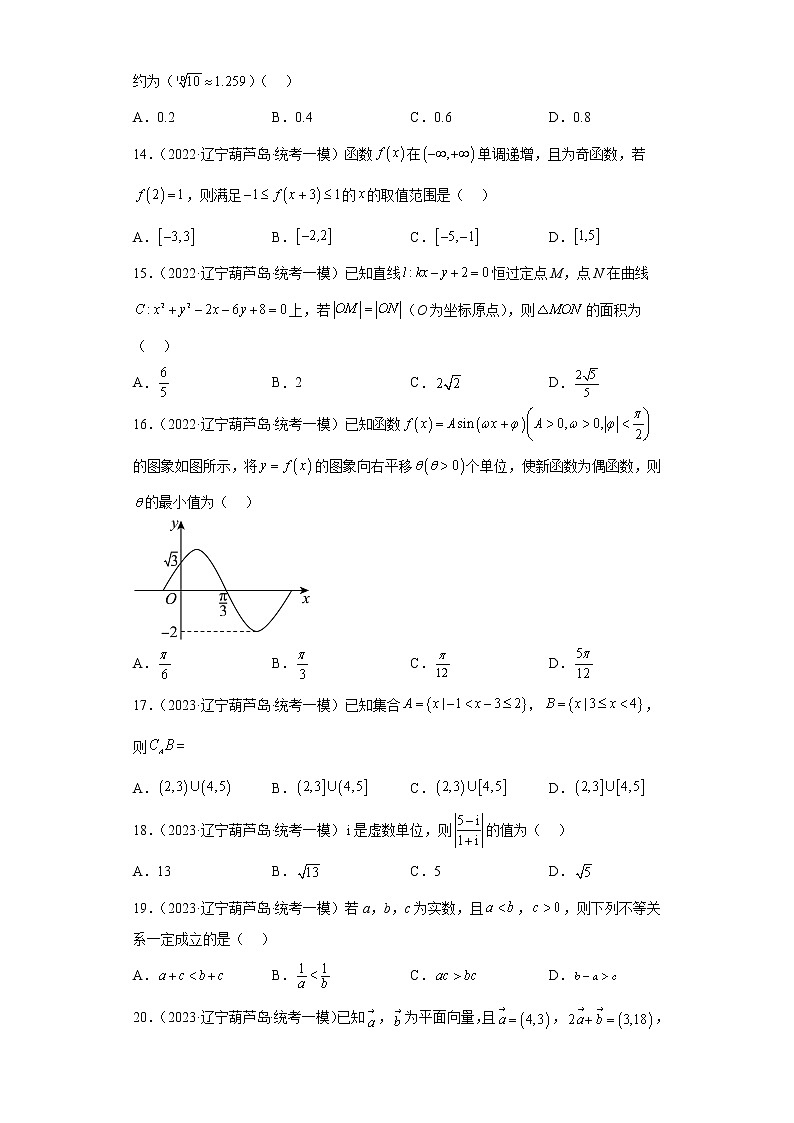 辽宁省葫芦岛市三年（2021届-2023届）高考数学模拟题（一模）按题型汇编03