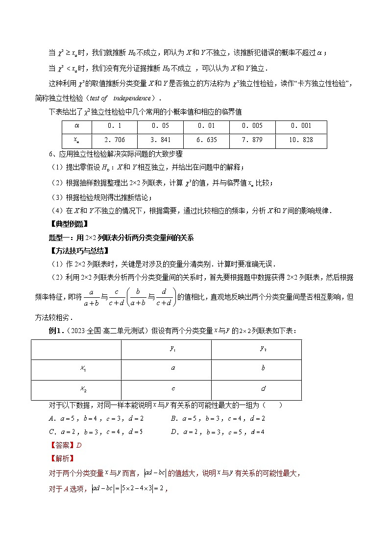 9.2 独立性检验（五大题型）-高二数学新教材同步配套教学讲义（苏教版选择性必修第二册）02