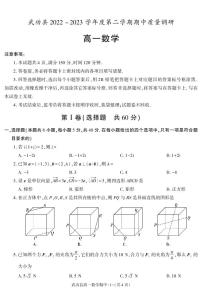陕西省咸阳市武功县2022-2023学年高一下学期期中质量调研数学试题