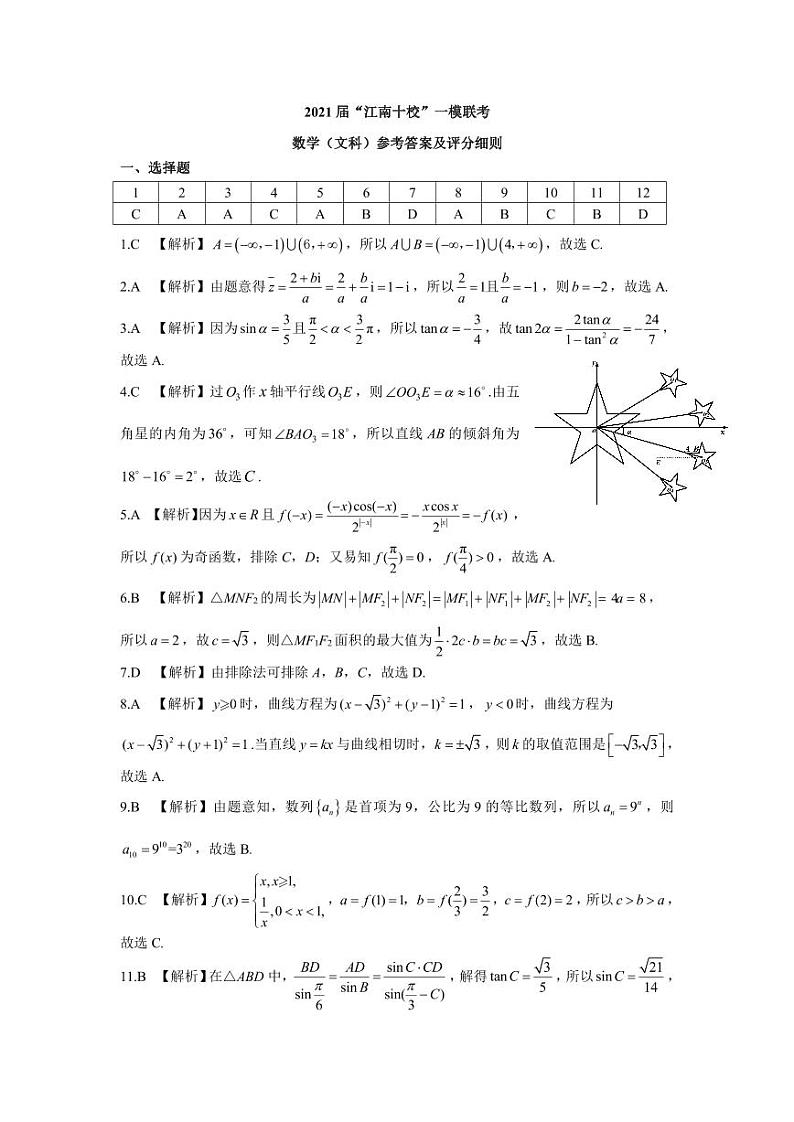 2021届安徽省江南十校高三下学期一模联考文科数学试题 PDF版01