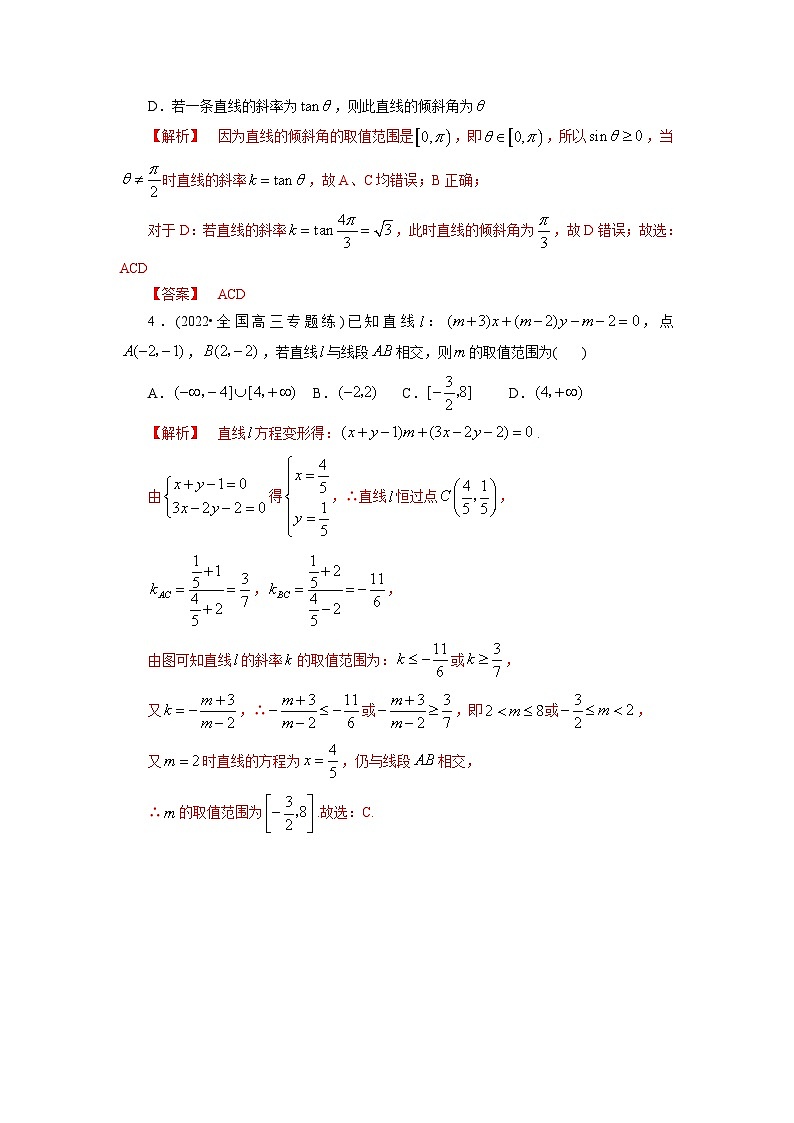 2023高考能力提高专项练习  第一节 直线的方程02