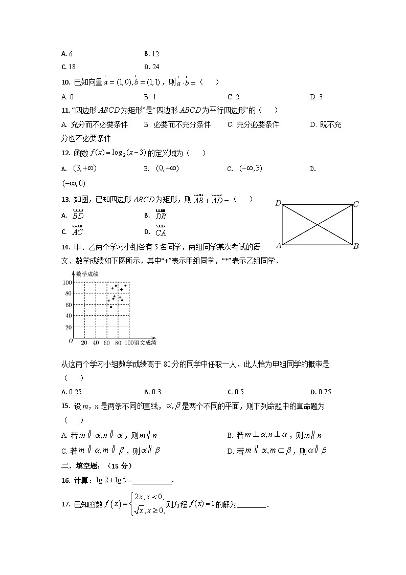 福建省宁德市高级中学2022年6月学业水平合格性考试模拟题302