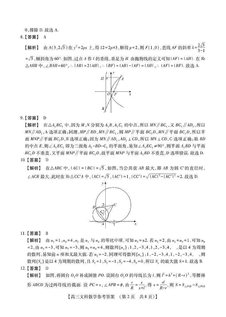 河南省2022-2023学年高三年级TOP二十名校四月冲刺考（一）文科数学参考答案和解析 试卷02