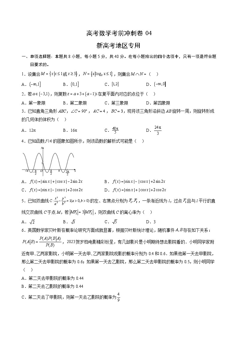 新高考数学考前冲刺试卷四（学生版+教师版）第1页