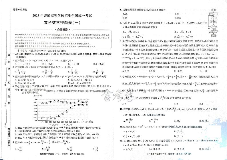 2023最后一卷押题卷文科数学试题01
