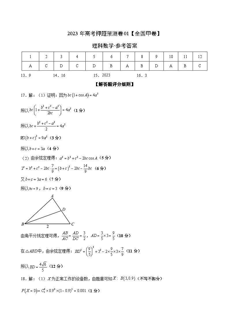 2023年高考押题预测卷01（全国甲卷理）-数学（参考答案）第1页