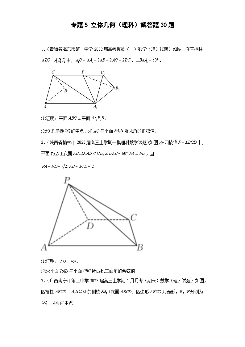 高考数学二轮复习专题5 立体几何（理科）解答题30题 学生版第1页