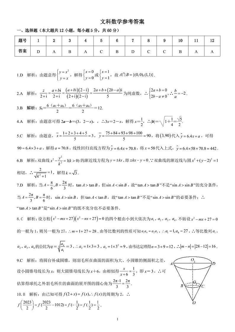 2023届陕西省安康市高三下学期第三次质量联考试题（三模）数学（文）PDF版含答案01