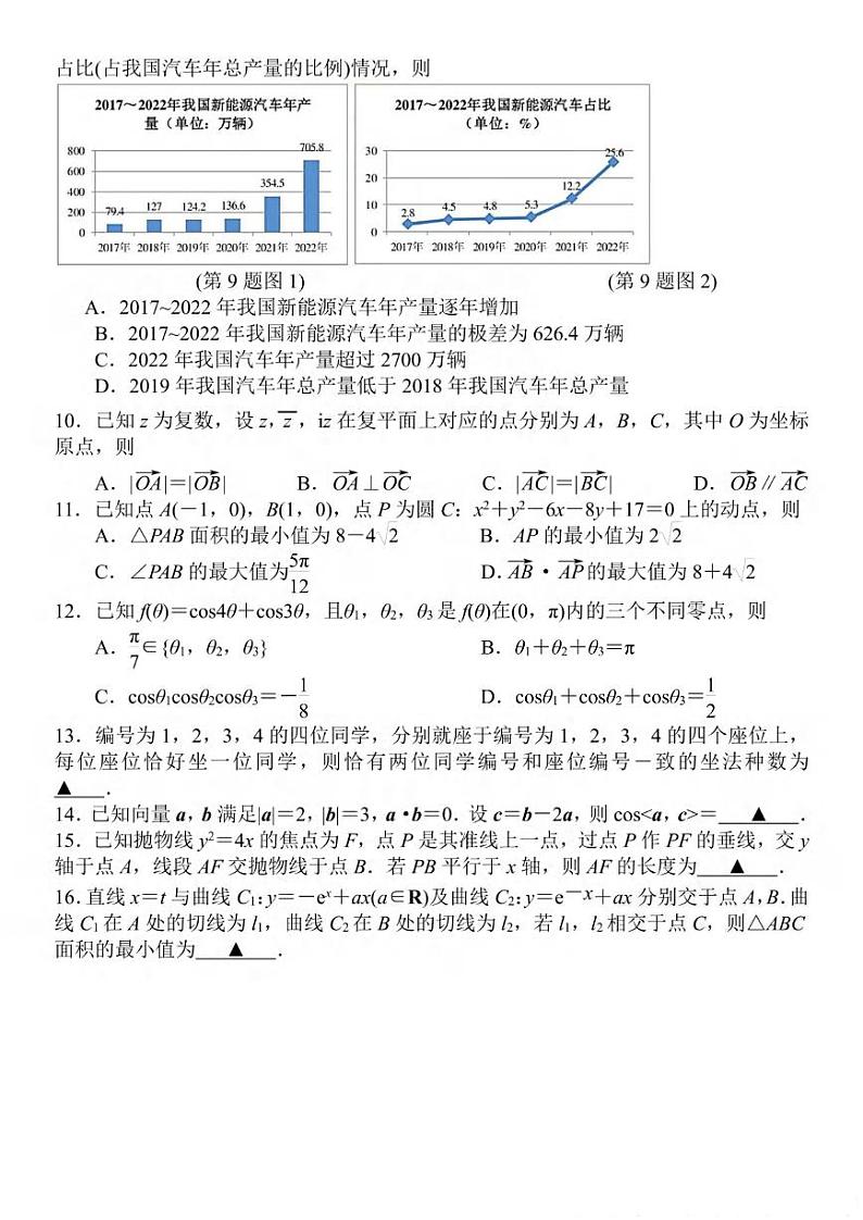 江苏省南京市、盐城市2023届高三下学期第二次模拟考试数学试卷及答案02