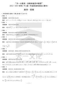 2023天一大联考安徽卓越联盟高一下期中考试数学试卷及参考答案