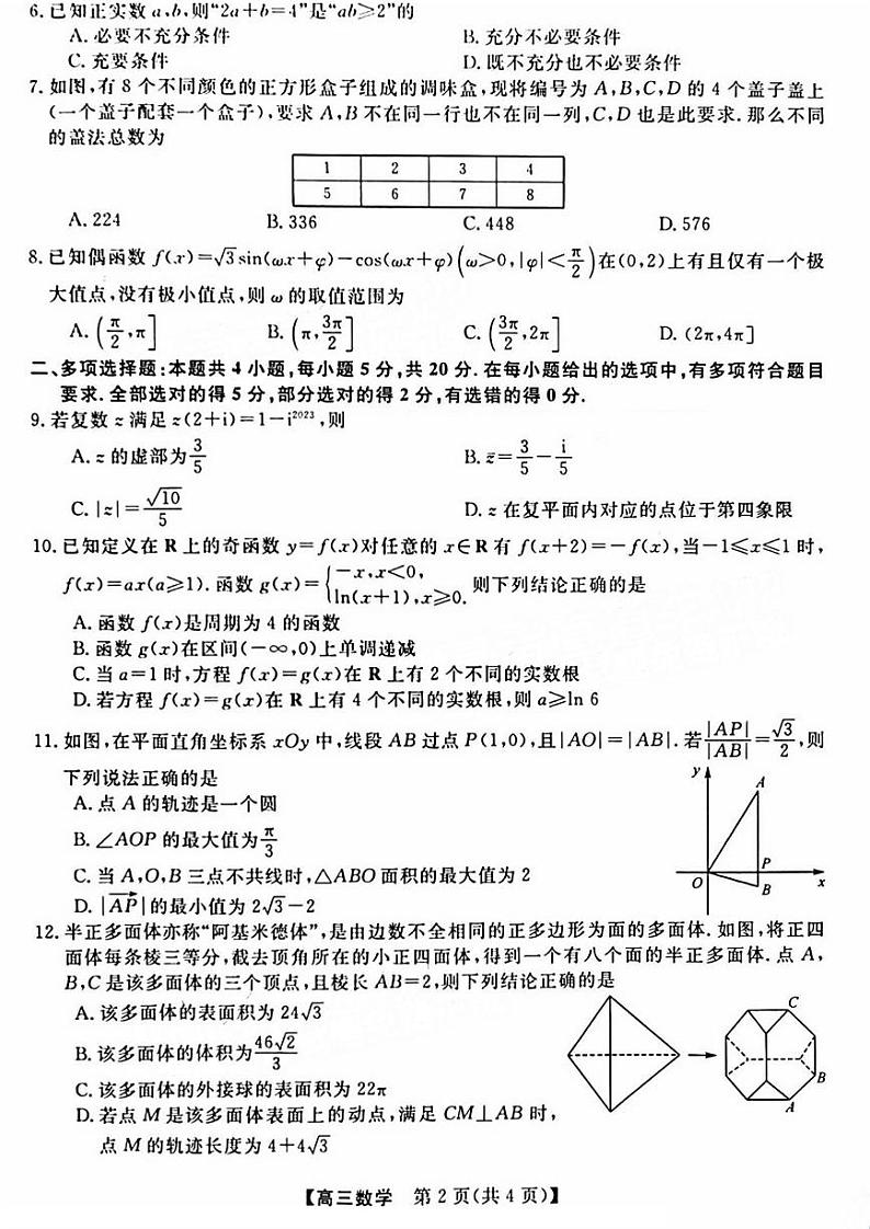 2023届山西省部分学校高三下学期4月模拟考试数学试题02