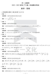天一大联考2023高一下学期期中考试数学试卷及参考答案