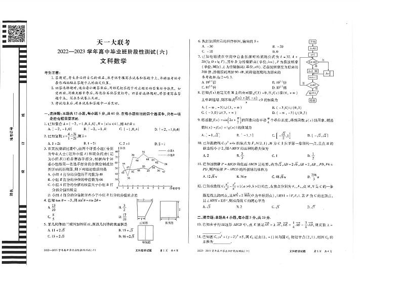 天一大联考高中毕业班阶段测试文数试卷第1页
