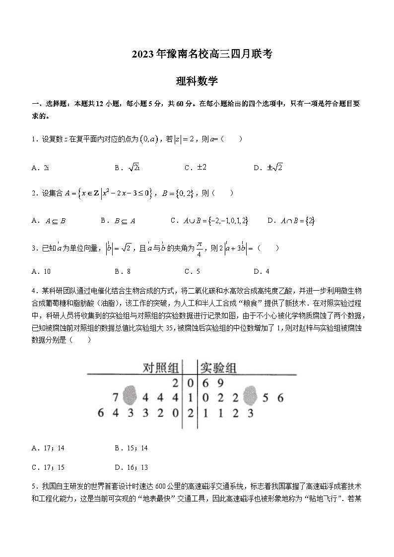 2023届河南省豫南名校高三下学期四月联考理科数学试题含答案01