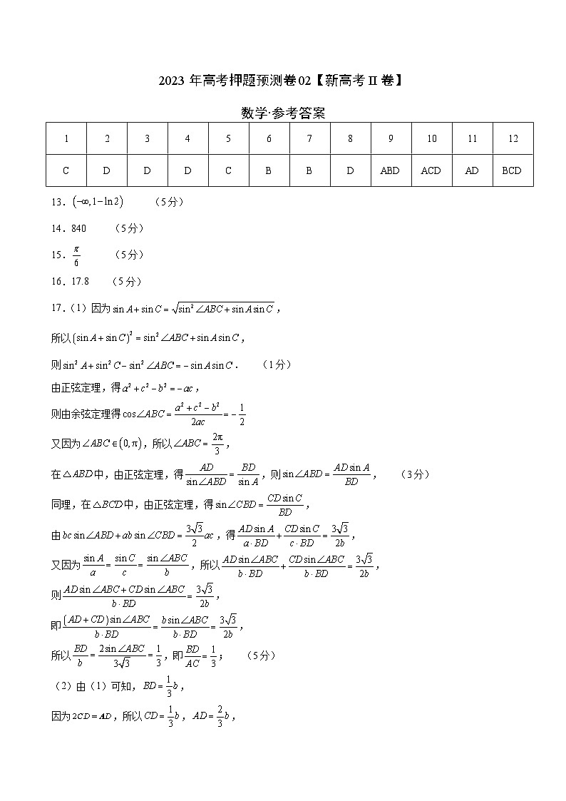 2023年高考押题预测卷02（新高考Ⅱ卷）-数学（参考答案）第1页
