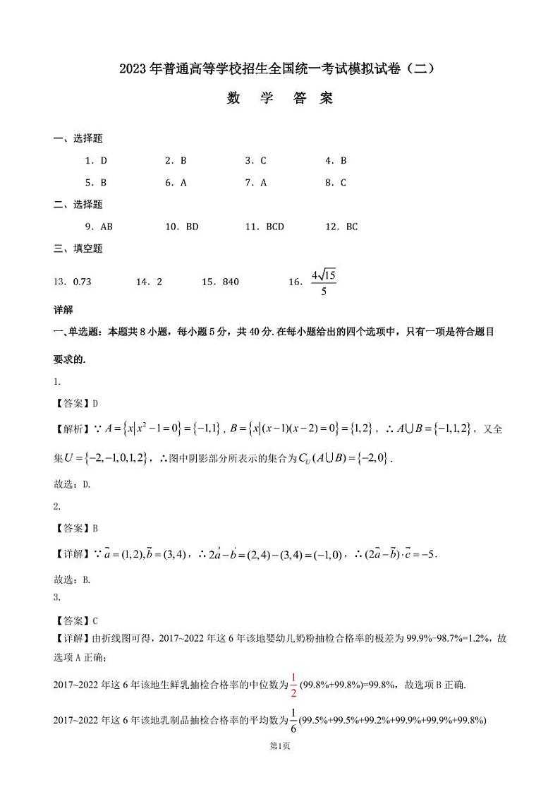 2023年辽宁省高三第二次全省统考暨朝阳市第一高级中学高三四模考试高考数学第二套参考答案(1)01