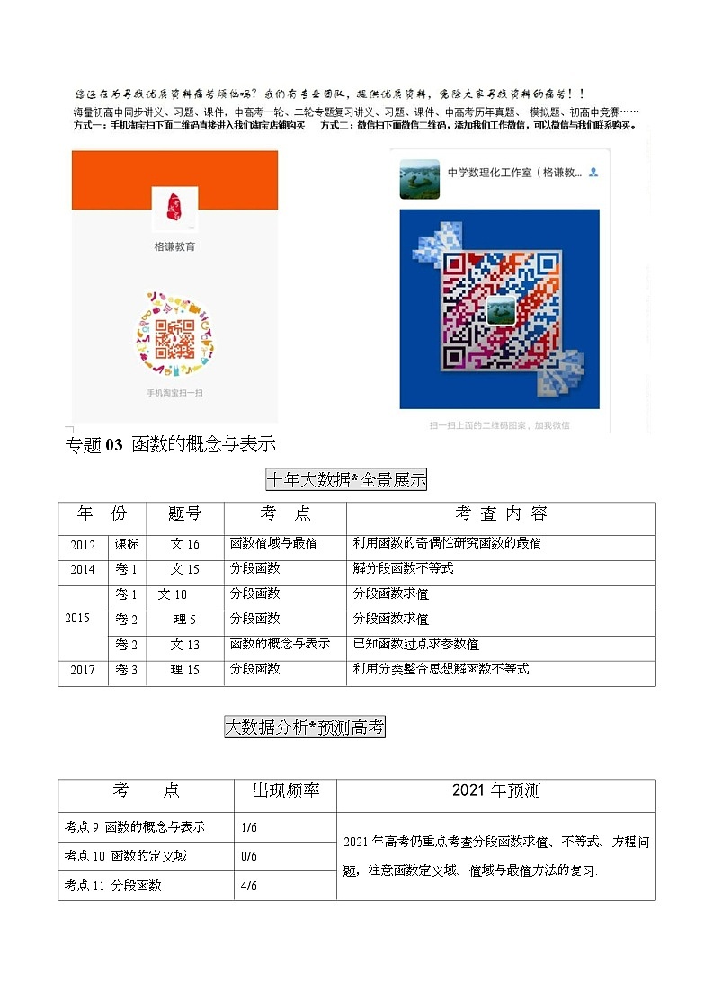 2011-2020年高考数学真题分专题训练 专题03 函数的概念与表示（教师版含解析）01