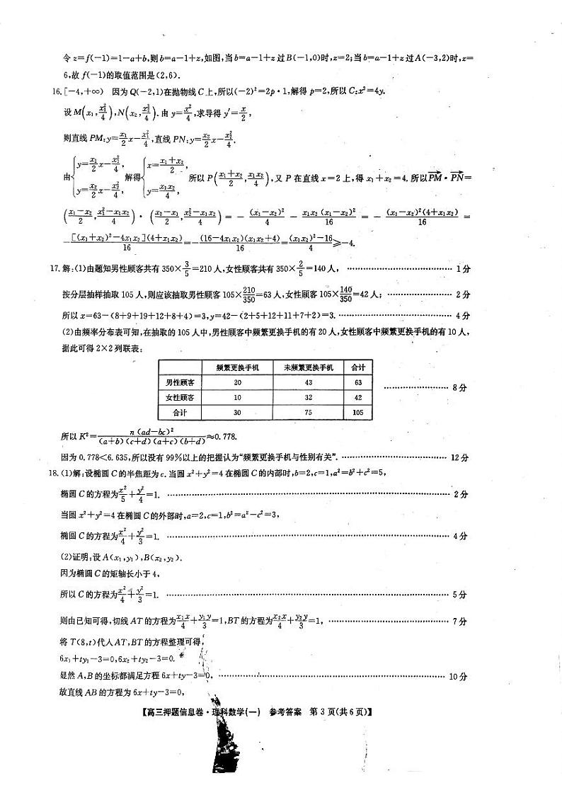2023届九师联盟高三下学期押题信息卷（一）理科数学答案第3页