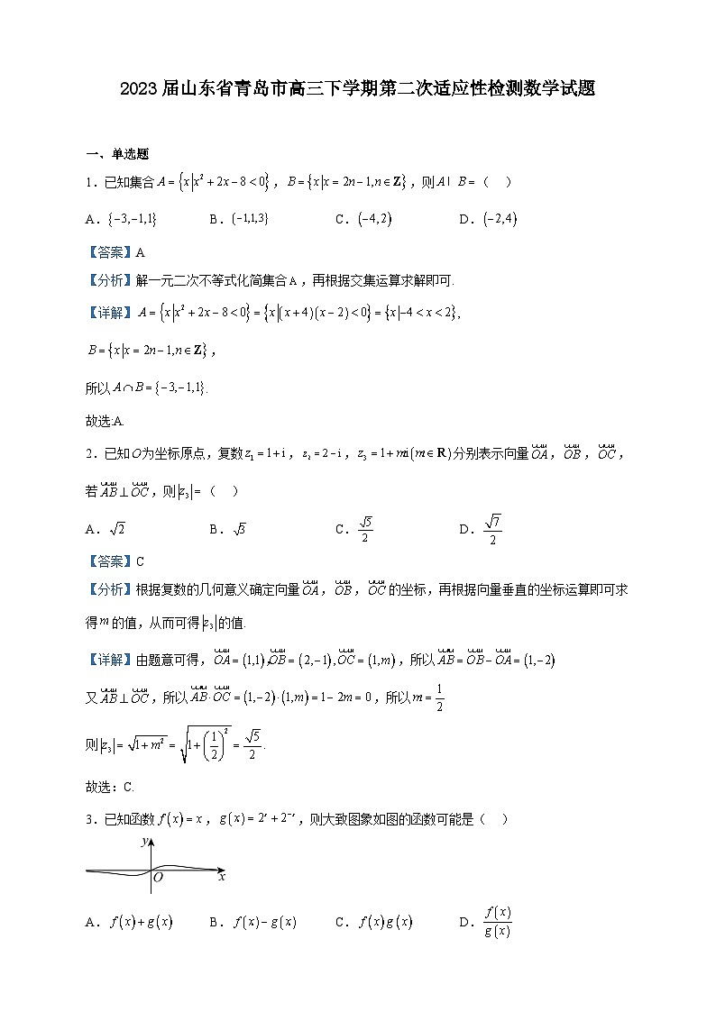 2023届山东省青岛市高三下学期第二次适应性检测数学试题含解析第1页