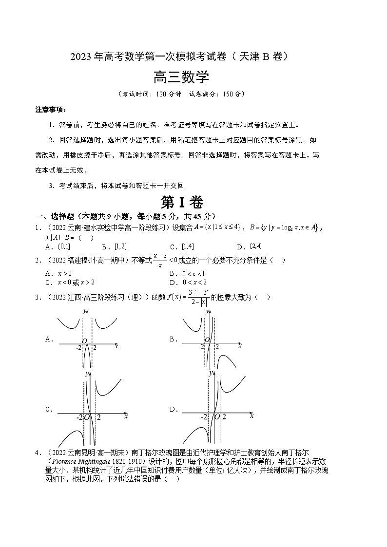 数学（天津B卷）2023年高考第一模拟考试卷01
