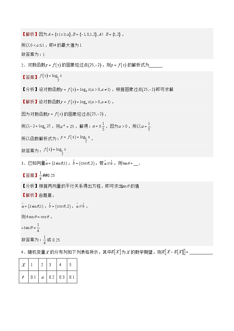 信息必刷卷01-2023年高考数学考前信息必刷卷（上海专用）02