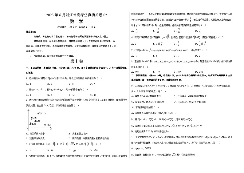 2023年6月浙江省高考数学仿真模拟卷02（考试版）A3第1页