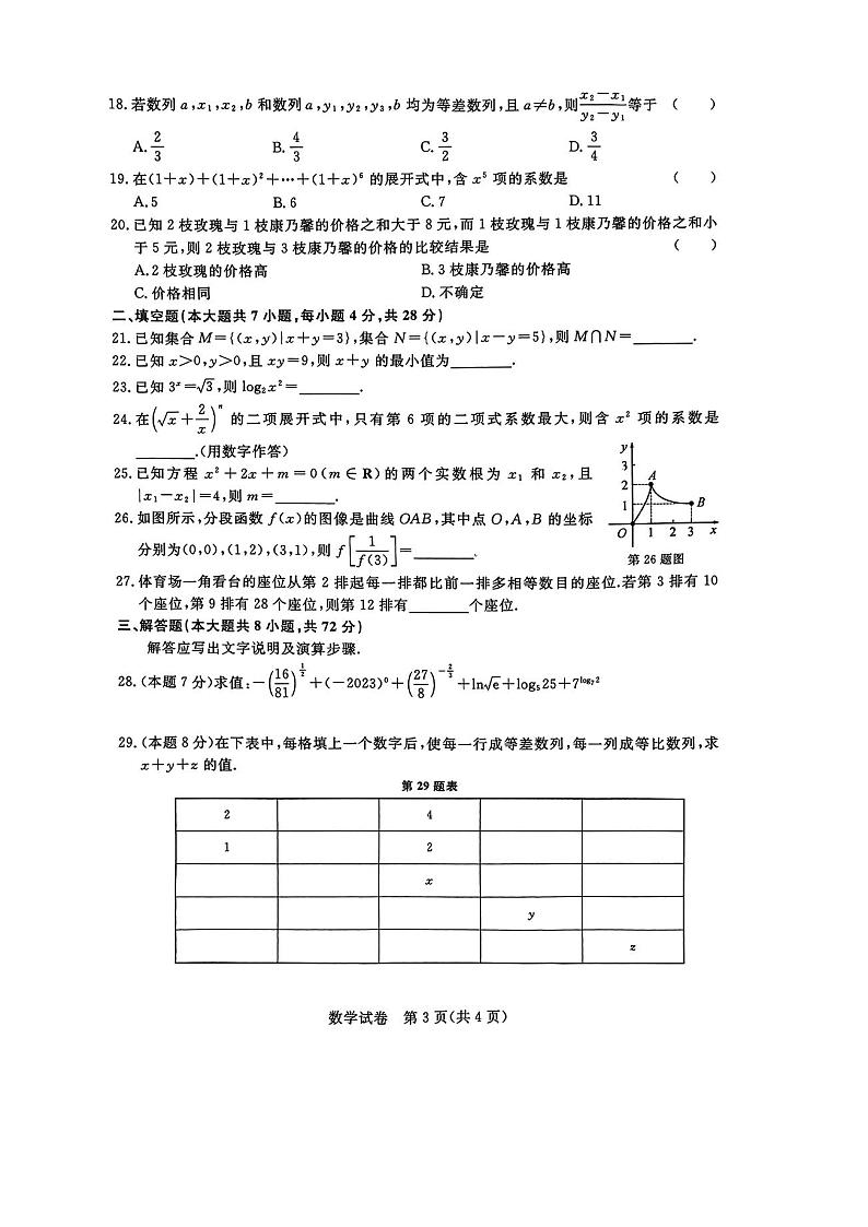2022~2023学年浙江省职教高考研究联合体第二次调研考试-数学(含答案)(中职高考模拟)第3页
