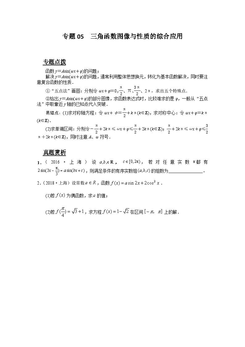 专题05 三角函数图像与性质的综合应用（原卷版）第1页