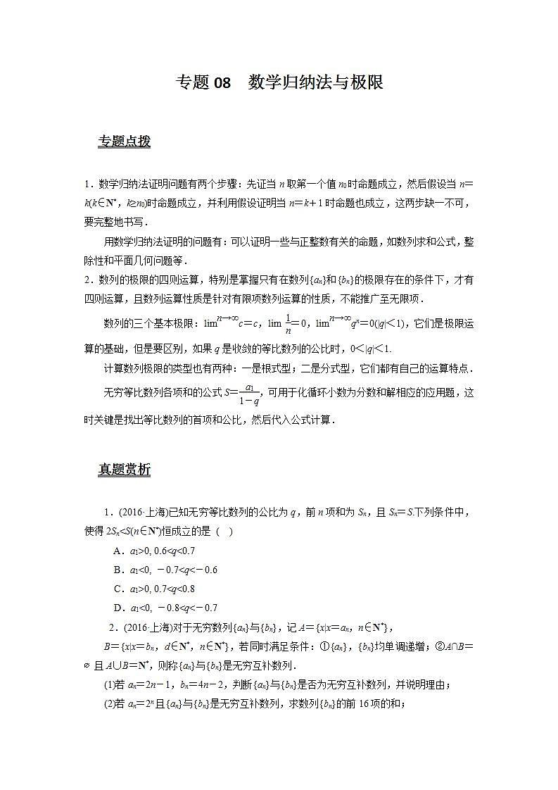 专题08 数学归纳法与极限（原卷版）第1页
