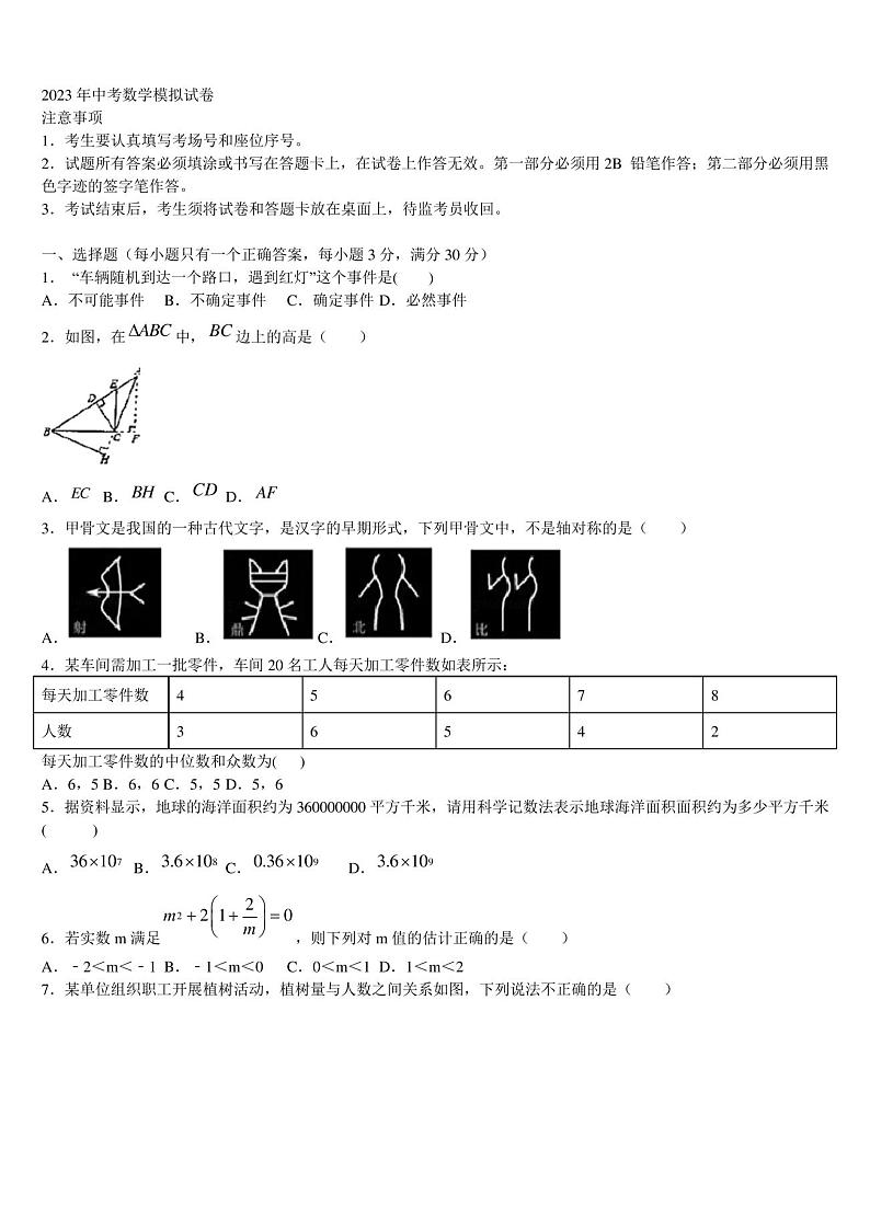 2023届广东省广州天河区七校联考中考数学全真模拟试卷含解析第1页