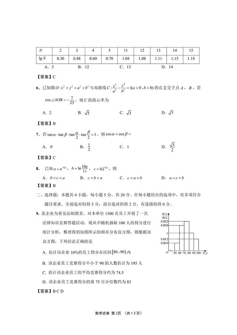 2023届江苏省决胜新高考高三5月大联考数学试题及答案02