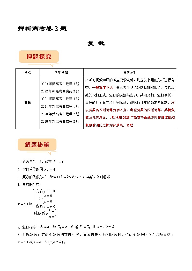 新高考数学临考题号押题第2题 复数（2份打包，原卷版+解析版）01