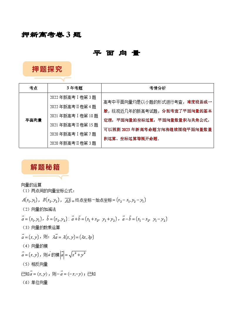 新高考数学临考题号押题第3题 平面向量（2份打包，原卷版+解析版）01