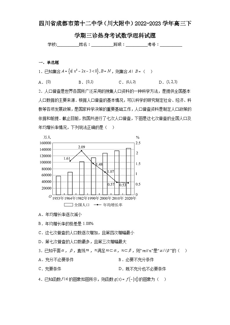 四川省成都市第十二中学（川大附中）2022-2023学年高三下学期三诊热身考试数学理科试题（含解析）第1页