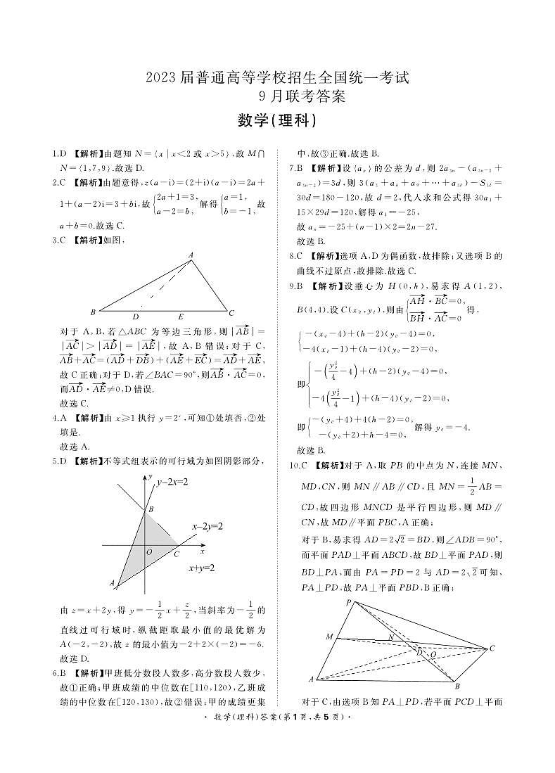 2023届河南青桐鸣名校联盟高三上学期9月联考试题 数学（理） （PDF版）01