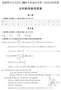 2023届新疆维吾尔自治区高三第三次适应性检测 文数答案