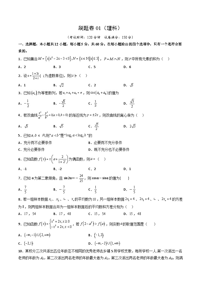 【高考冲刺】2023年四川省高考数学考前冲刺预测模拟：刷题卷01（理科）（原卷版）第1页