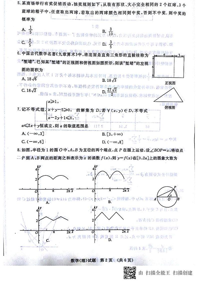 济南市2018届高三考前适应训练（二模）理科数学PDF版第2页