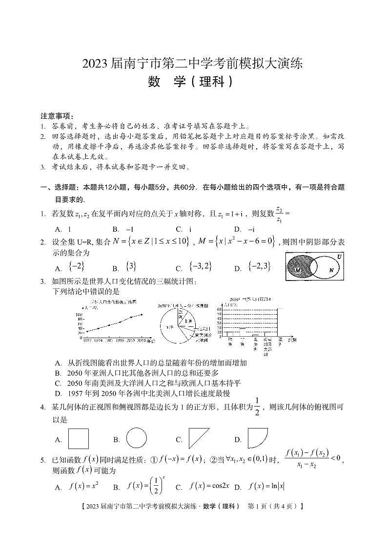 广西南宁市第二中学2023届高三下学期考前模拟大演练 理数第1页