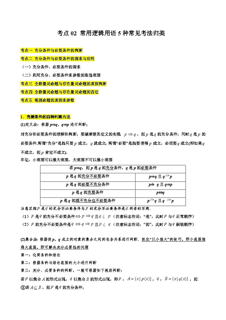 考点02 常用逻辑用语5种常见考法归类（解析版）第1页