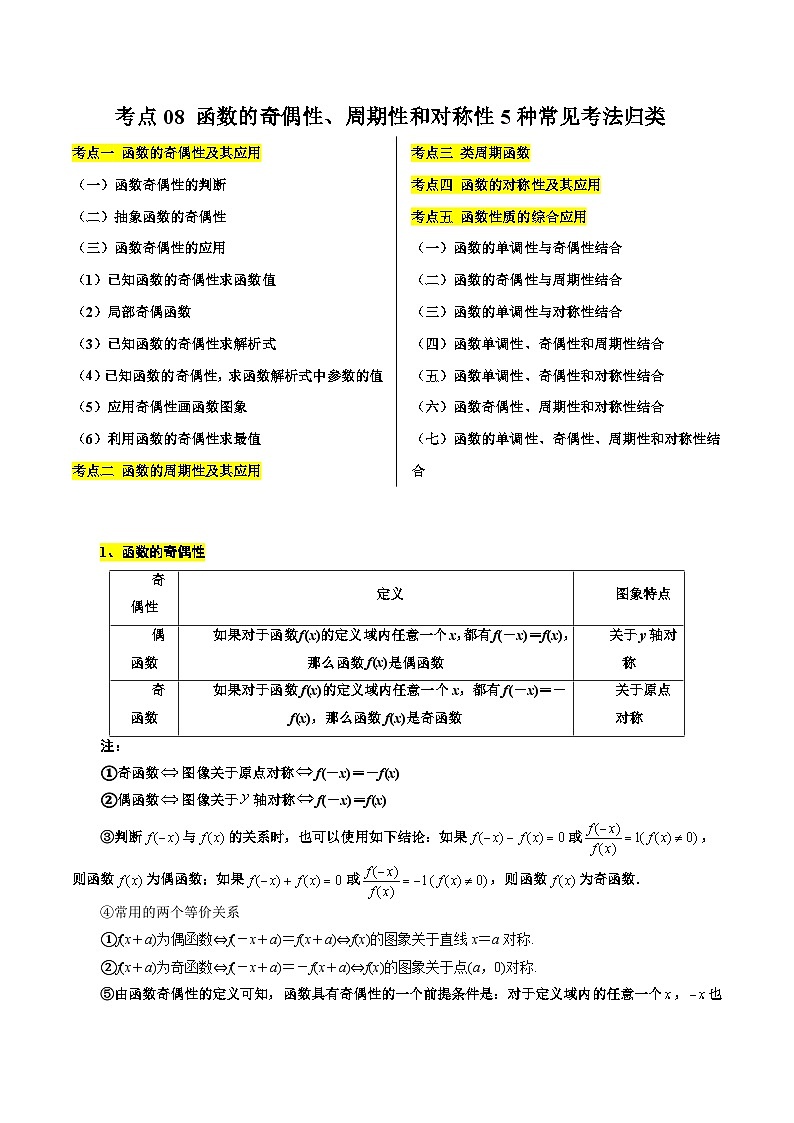 考点08 函数的奇偶性、周期性和对称性5种常见考法归类（解析版）第1页