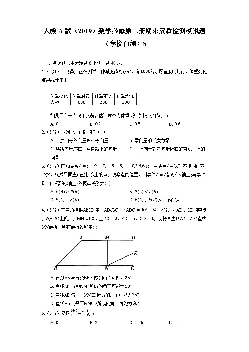人教A版（2019）数学必修第二册期末素质检测模拟题（学校自测）801