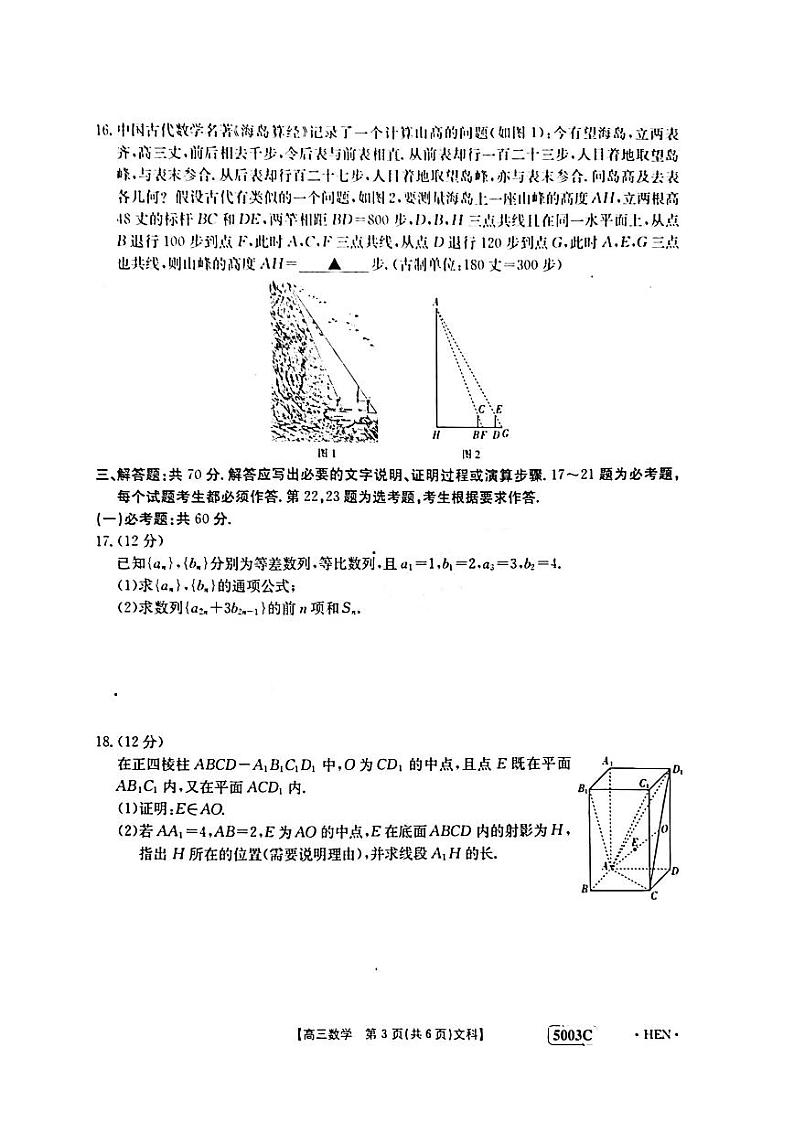 2023届河南省名校联考高三5月最终模拟文科数学试题第3页