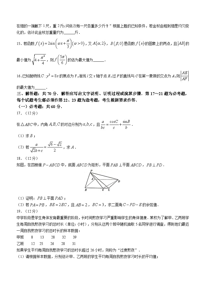 2023届甘肃省金昌市高三下学期第二次联考（5月）数学(理)试题含答案第3页